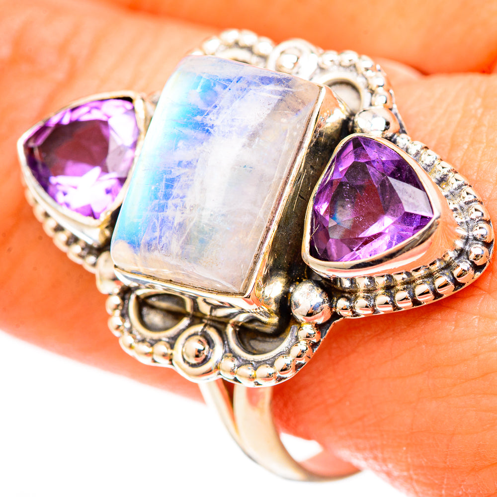 Rainbow Moonstone Rings handcrafted by Anasilvercos - RING123215