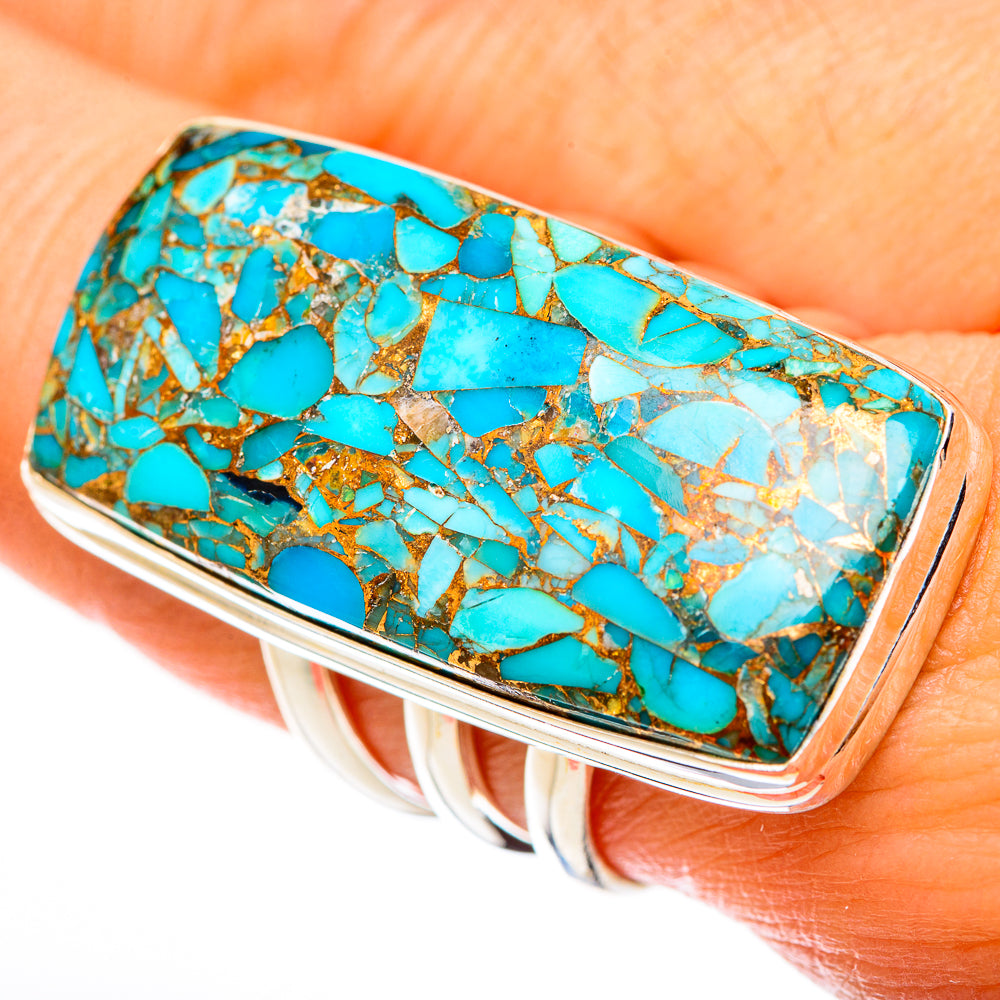 Blue Copper Composite Turquoise Rings handcrafted by Anasilvercos - RING123226