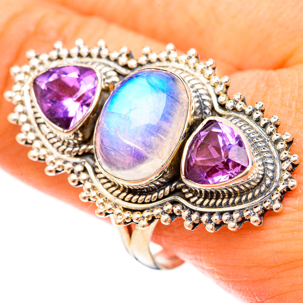 Rainbow Moonstone Rings handcrafted by Anasilvercos - RING123233