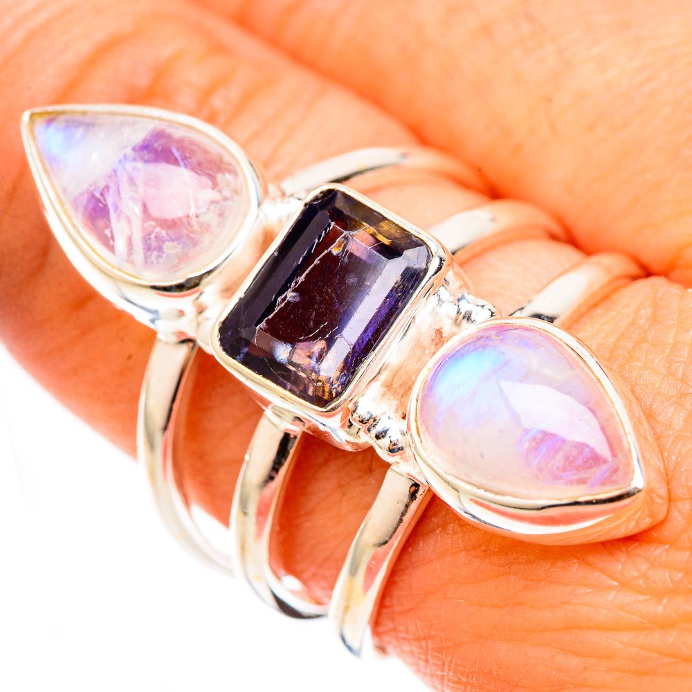 Rainbow Moonstone Rings handcrafted by Anasilvercos - RING123273