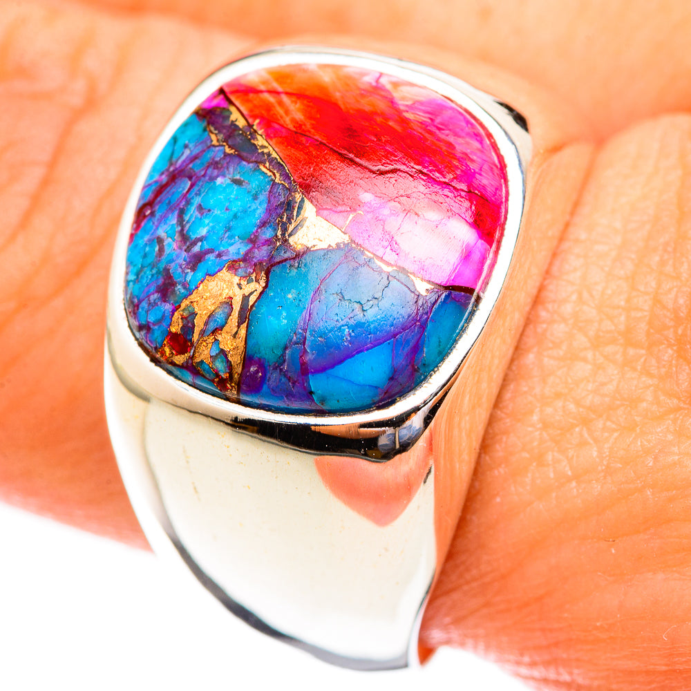 Kingman Pink Dahlia Turquoise Rings handcrafted by Anasilvercos - RING123301