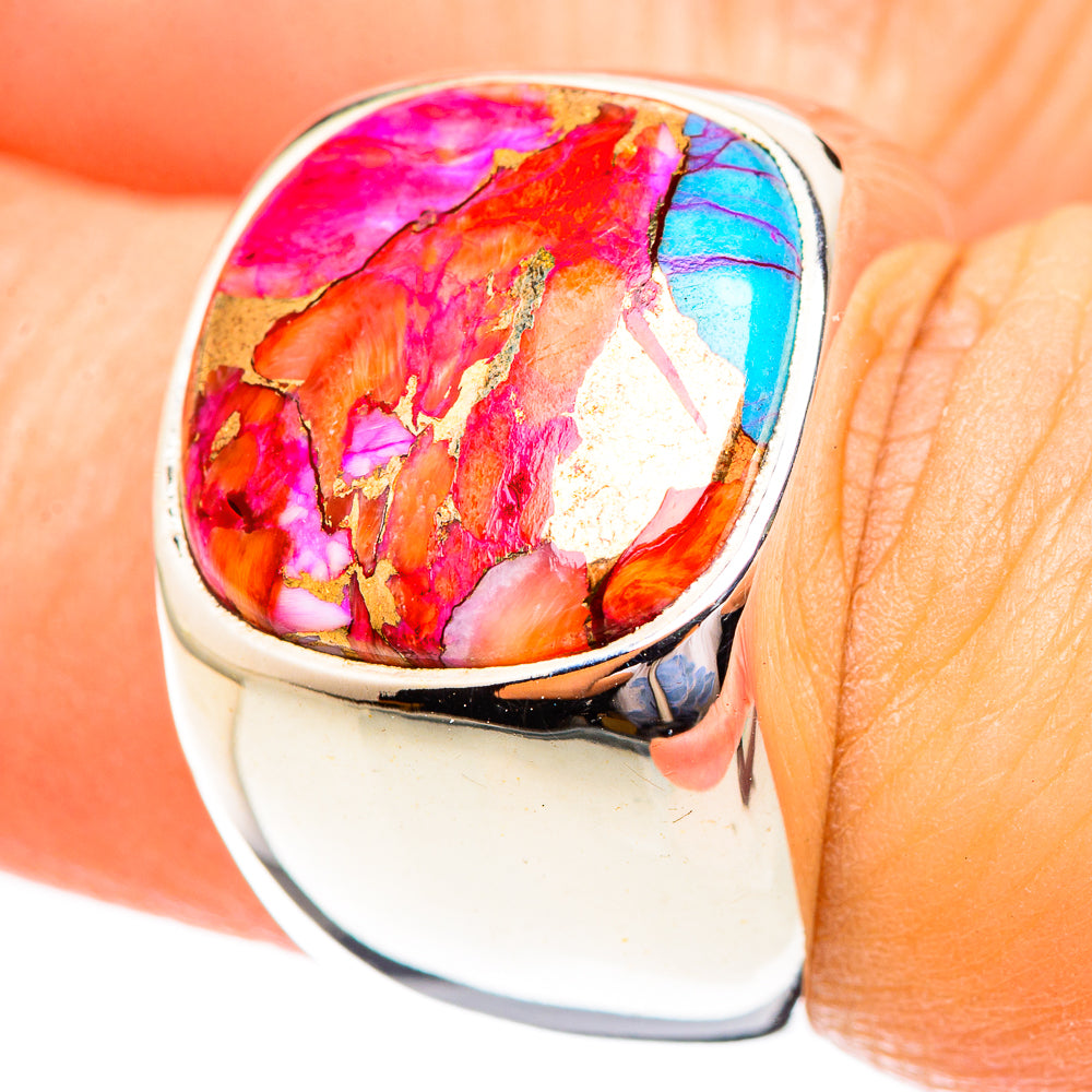 Kingman Pink Dahlia Turquoise Rings handcrafted by Anasilvercos - RING123322