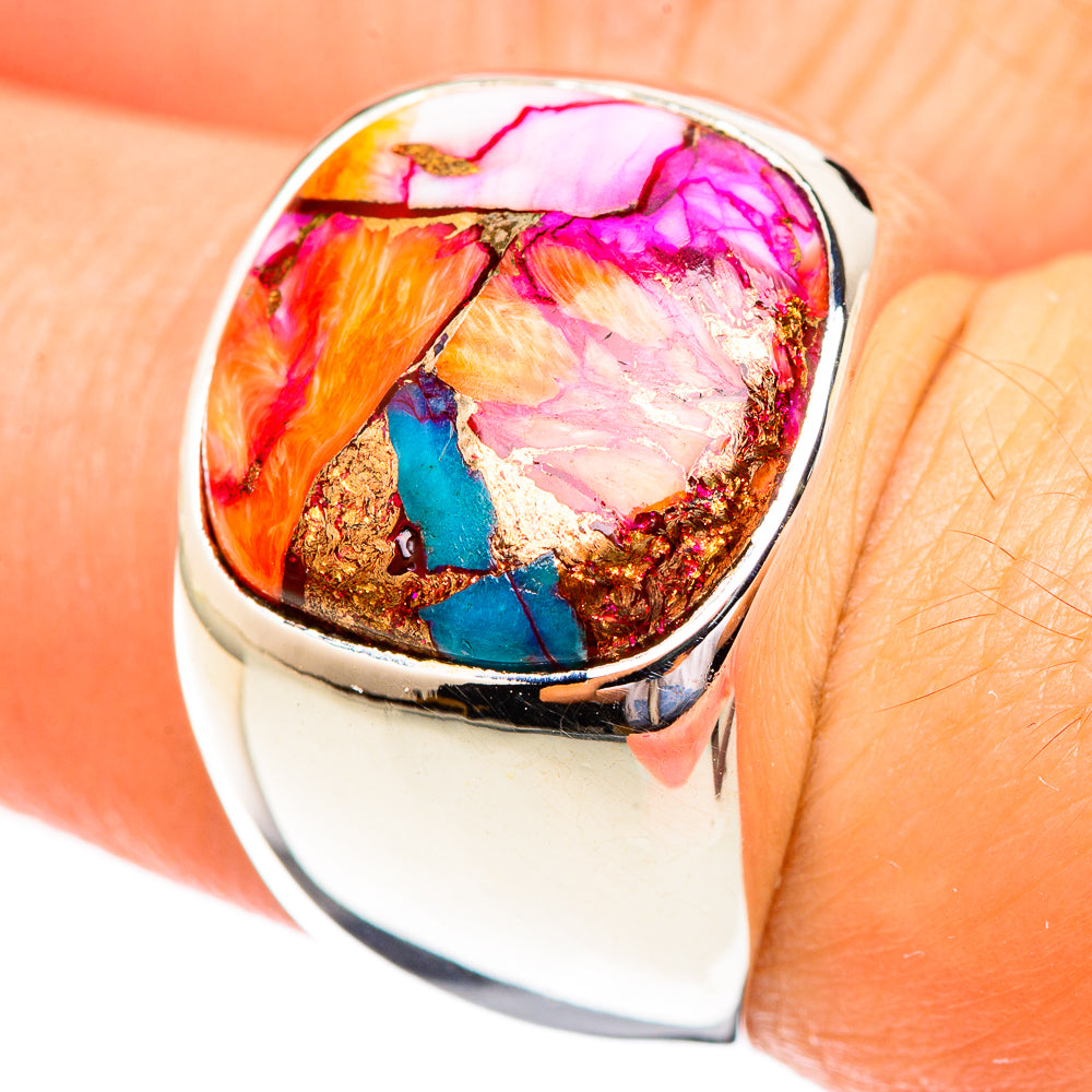 Kingman Pink Dahlia Turquoise Rings handcrafted by Anasilvercos - RING123342