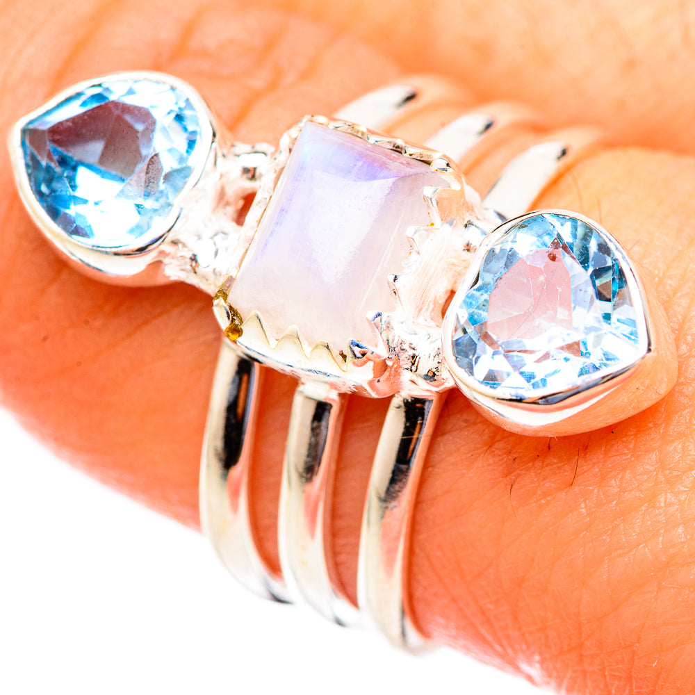 Rainbow Moonstone Rings handcrafted by Anasilvercos - RING123411