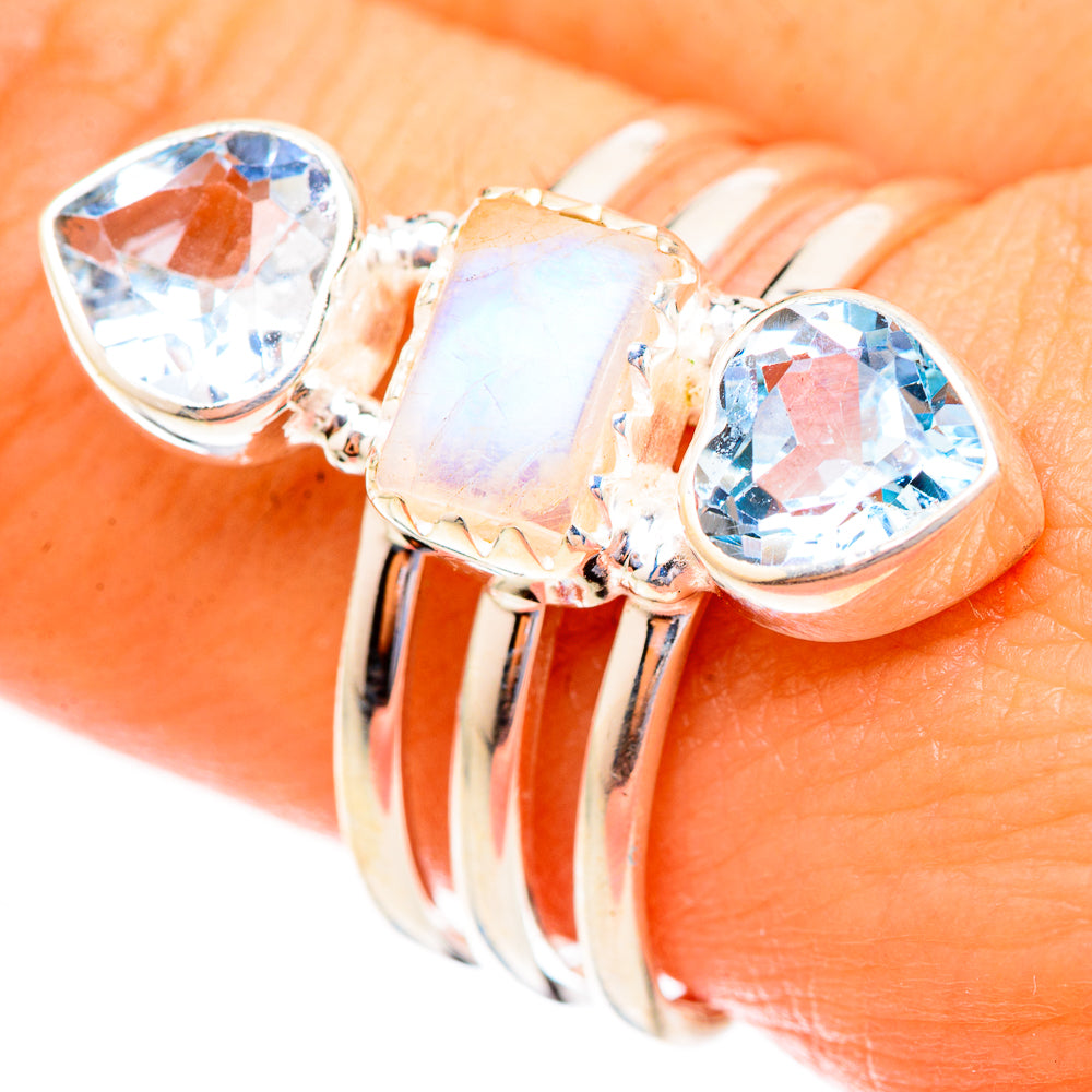 Rainbow Moonstone Rings handcrafted by Anasilvercos - RING123481