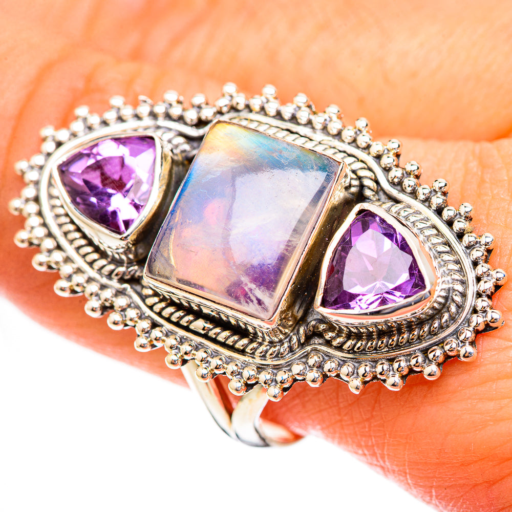 Rainbow Moonstone Rings handcrafted by Anasilvercos - RING123493