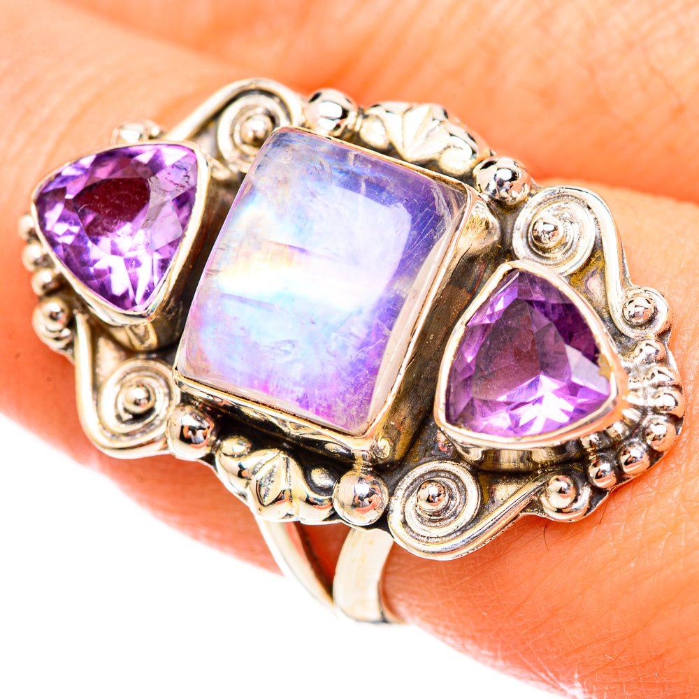 Rainbow Moonstone Rings handcrafted by Anasilvercos - RING123497