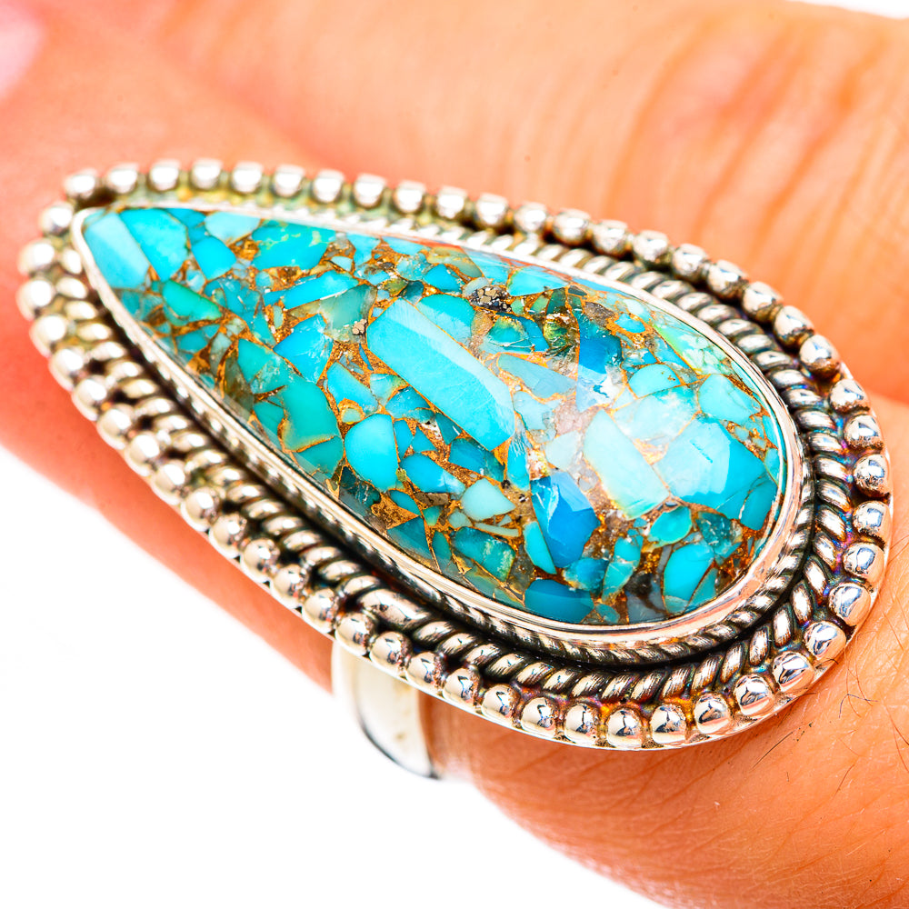 Blue Copper Composite Turquoise Rings handcrafted by Anasilvercos - RING123512