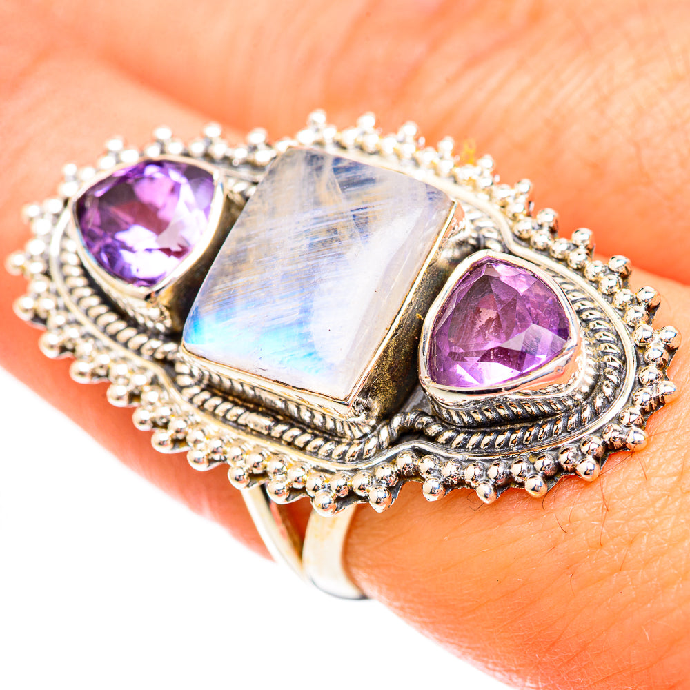 Rainbow Moonstone Rings handcrafted by Anasilvercos - RING123520