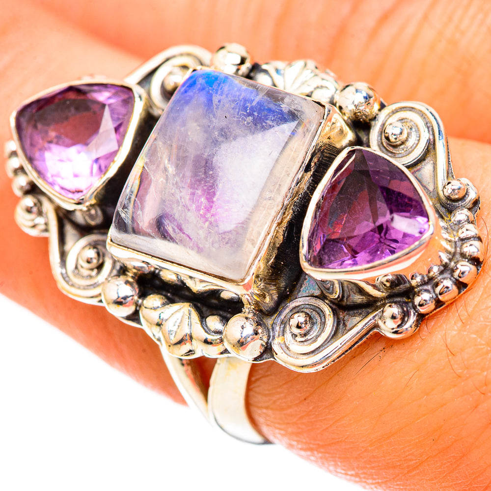 Rainbow Moonstone Rings handcrafted by Anasilvercos - RING123522