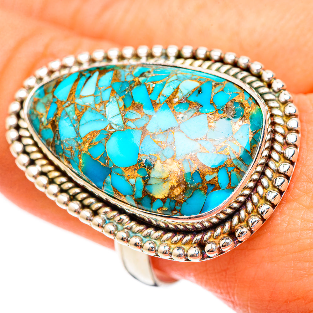 Blue Copper Composite Turquoise Rings handcrafted by Anasilvercos - RING123529