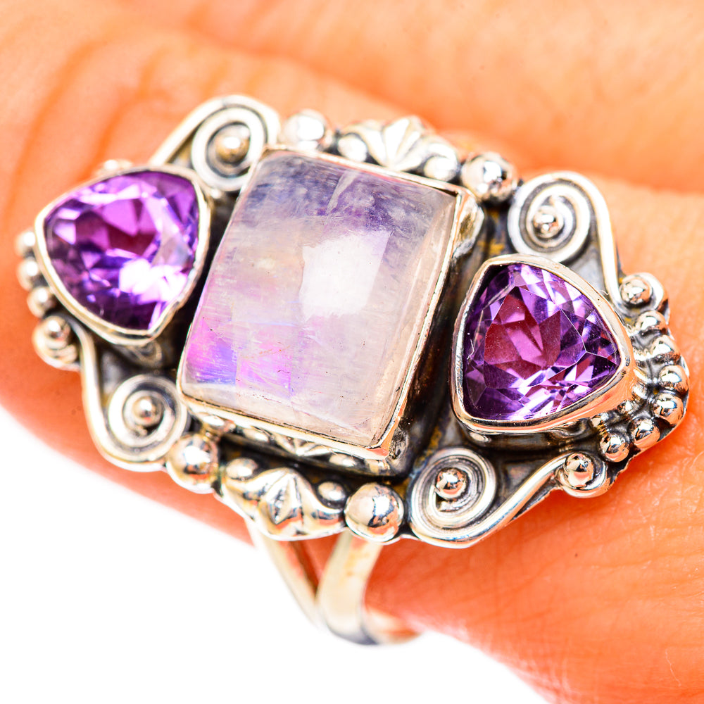 Rainbow Moonstone Rings handcrafted by Anasilvercos - RING123540