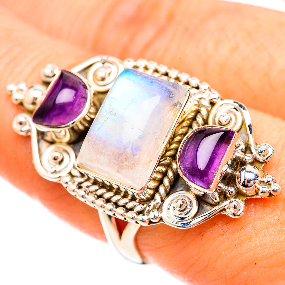 Rainbow Moonstone Rings handcrafted by Anasilvercos - RING123543