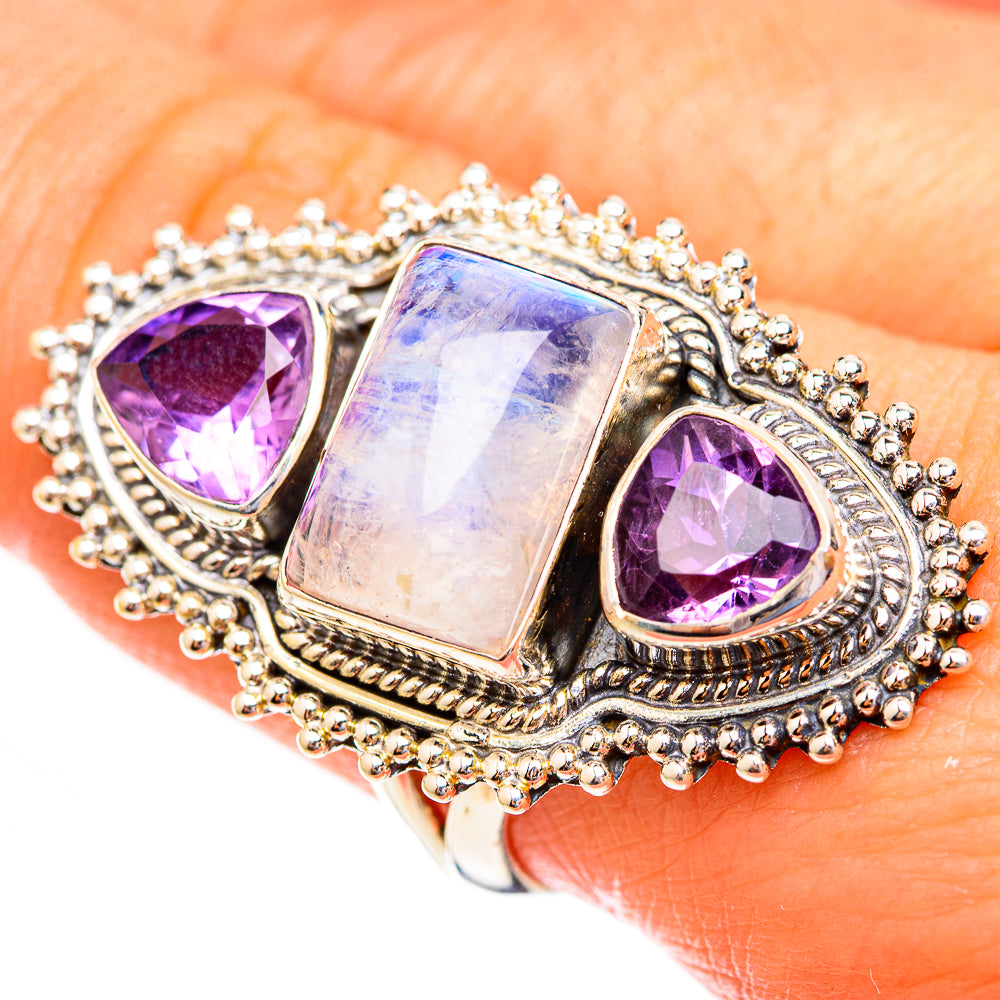 Rainbow Moonstone Rings handcrafted by Anasilvercos - RING123557
