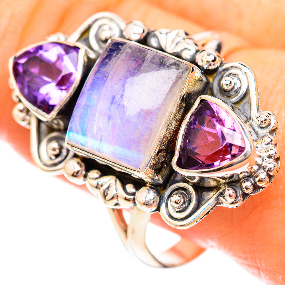 Rainbow Moonstone Rings handcrafted by Anasilvercos - RING123561