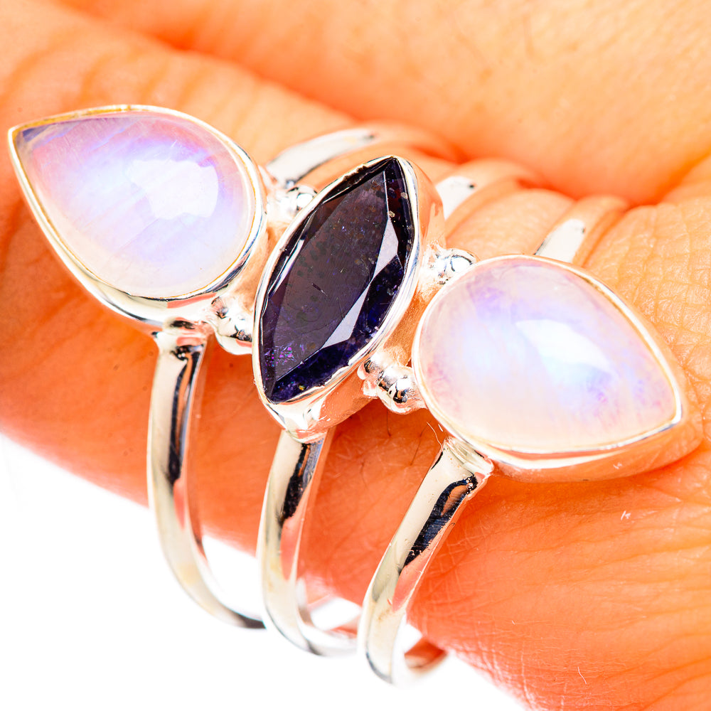 Rainbow Moonstone Rings handcrafted by Anasilvercos - RING123562
