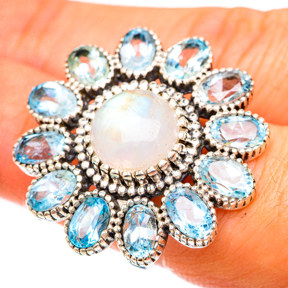Rainbow Moonstone Rings handcrafted by Anasilvercos - RING123566
