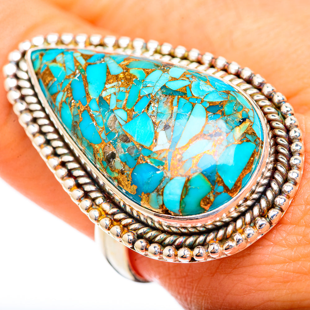 Blue Copper Composite Turquoise Rings handcrafted by Anasilvercos - RING123569