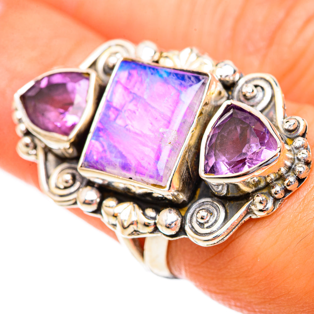 Rainbow Moonstone Rings handcrafted by Anasilvercos - RING123572