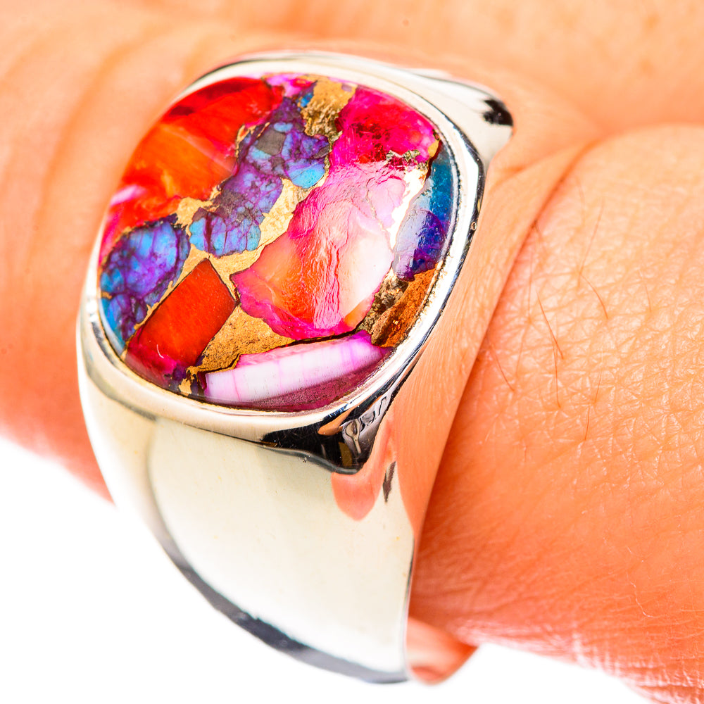 Kingman Pink Dahlia Turquoise Rings handcrafted by Anasilvercos - RING123623