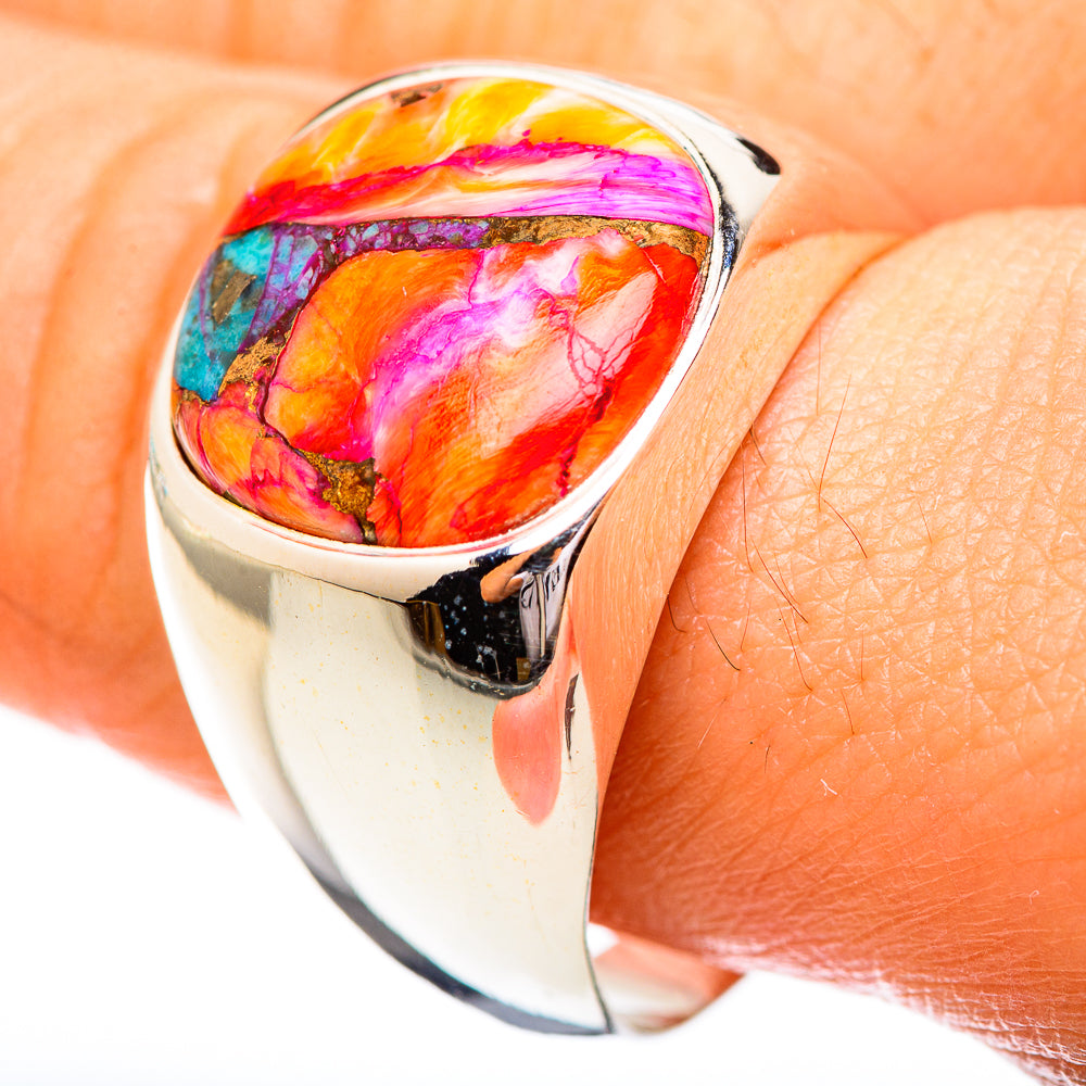Kingman Pink Dahlia Turquoise Rings handcrafted by Anasilvercos - RING123666