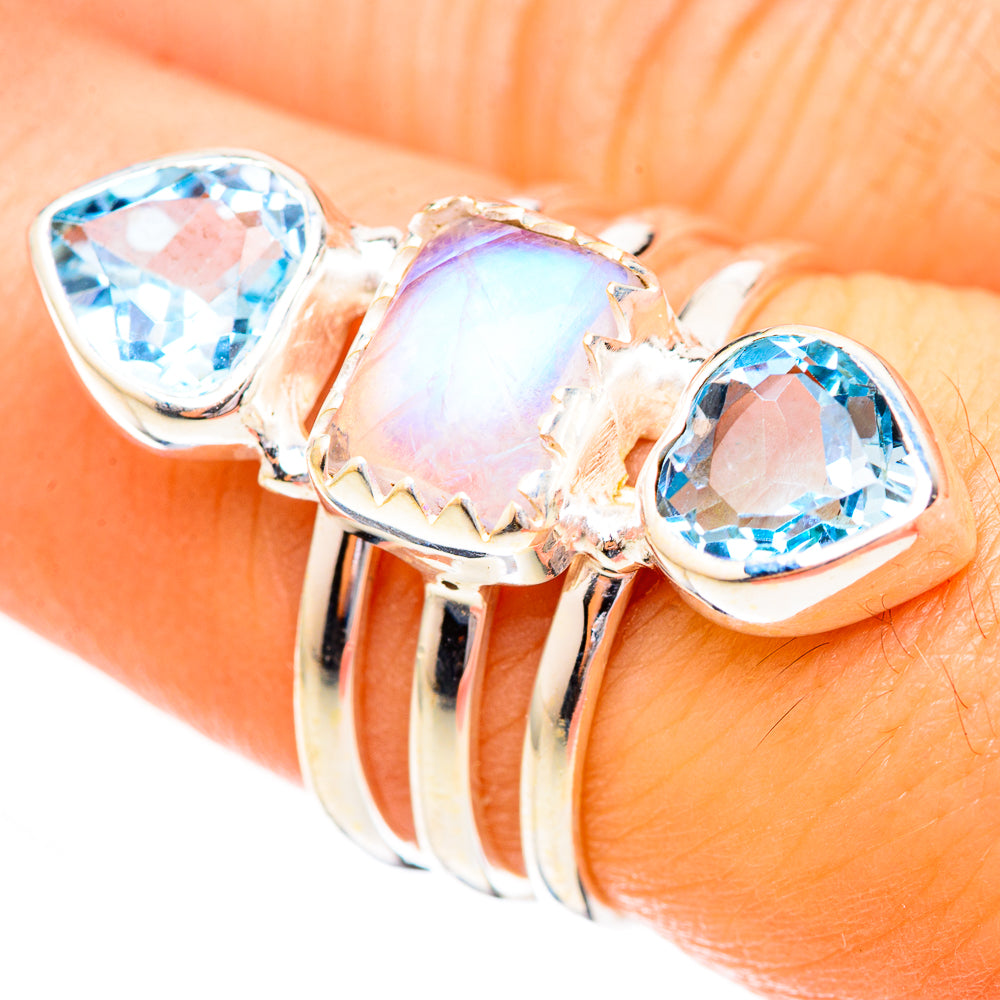 Rainbow Moonstone Rings handcrafted by Anasilvercos - RING123673