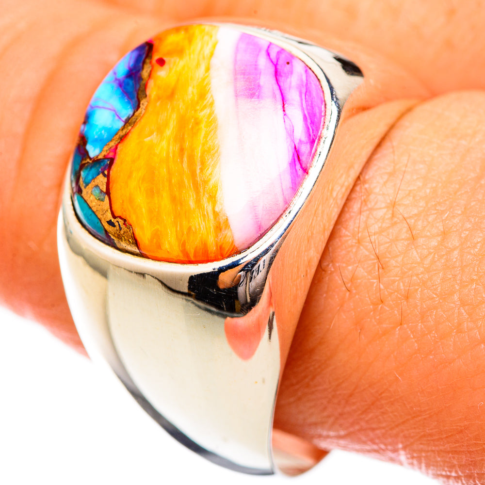 Kingman Pink Dahlia Turquoise Rings handcrafted by Anasilvercos - RING123682