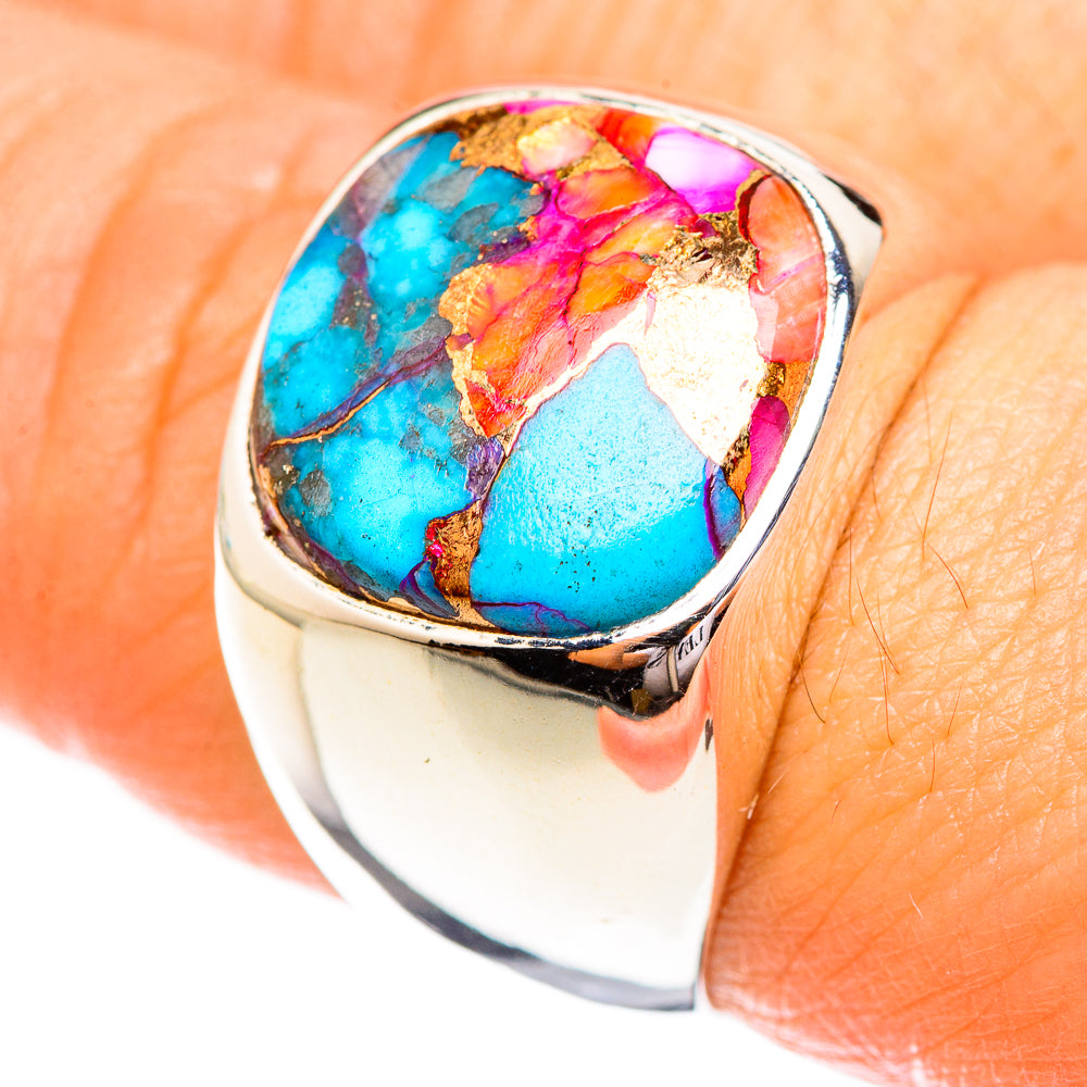 Kingman Pink Dahlia Turquoise Rings handcrafted by Anasilvercos - RING123683