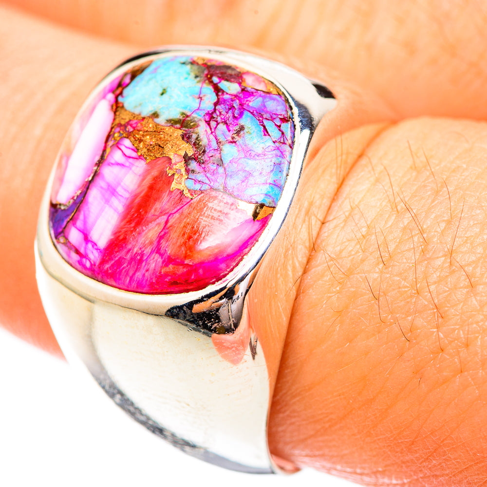 Kingman Pink Dahlia Turquoise Rings handcrafted by Anasilvercos - RING123699