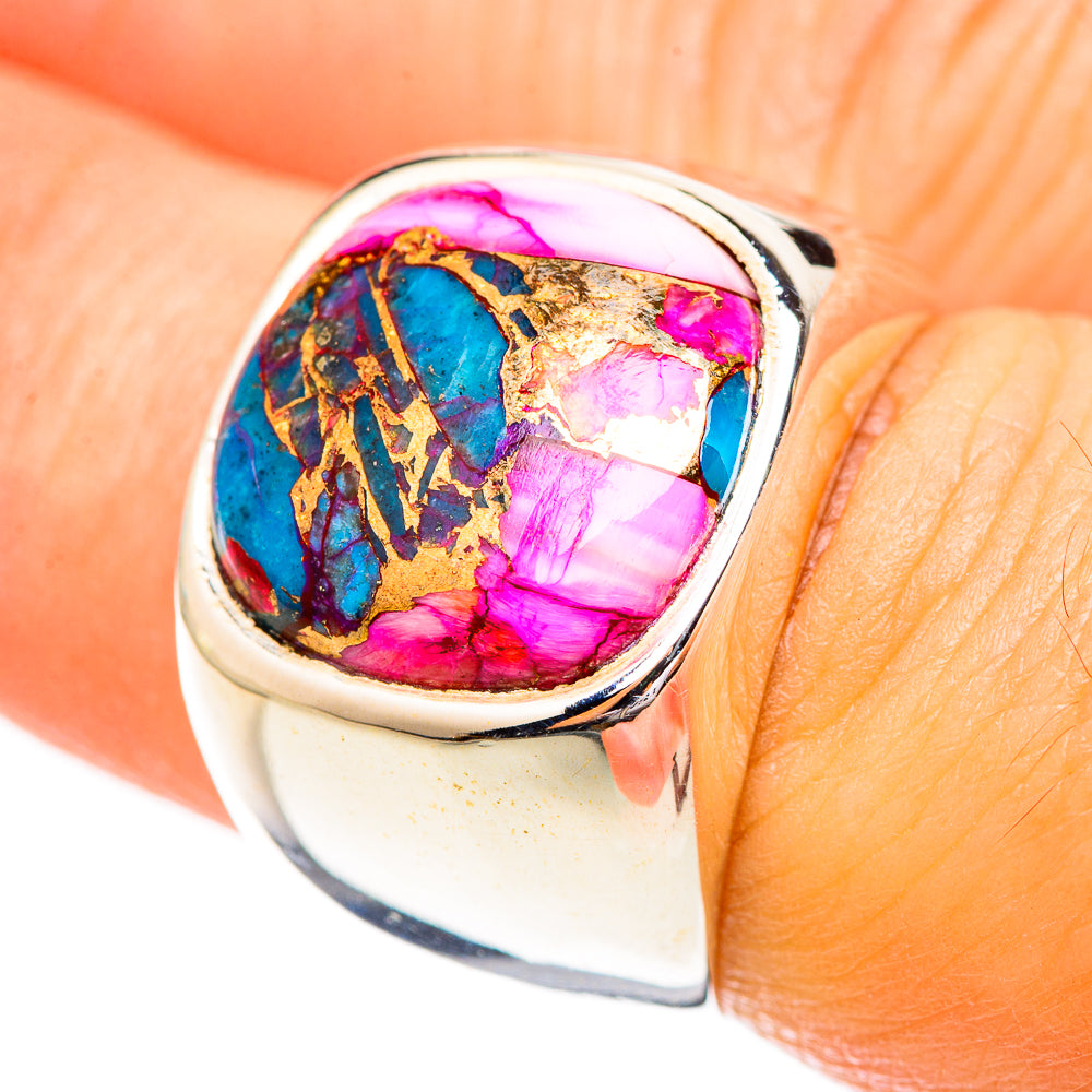 Kingman Pink Dahlia Turquoise Rings handcrafted by Anasilvercos - RING123700