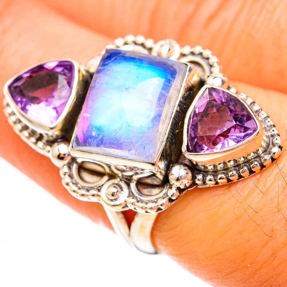 Rainbow Moonstone Rings handcrafted by Anasilvercos - RING123714