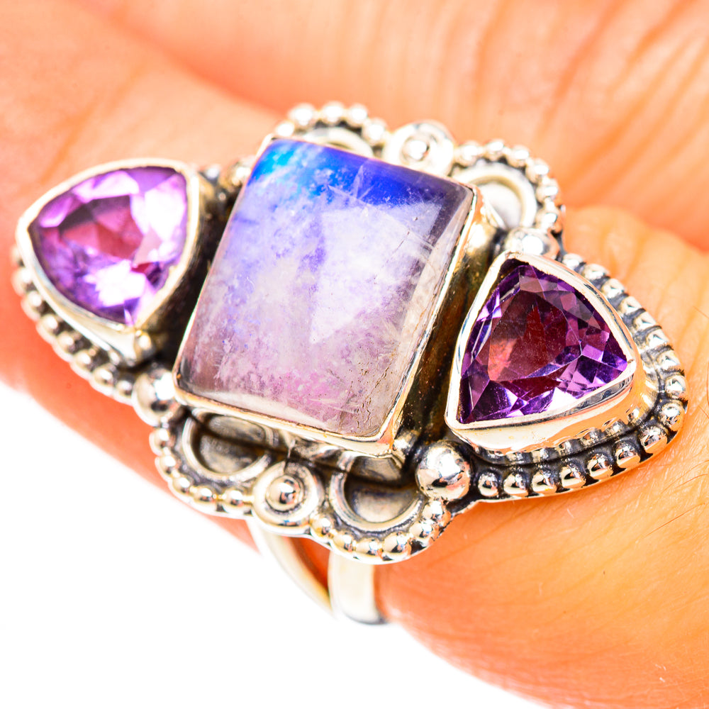 Rainbow Moonstone Rings handcrafted by Anasilvercos - RING123729