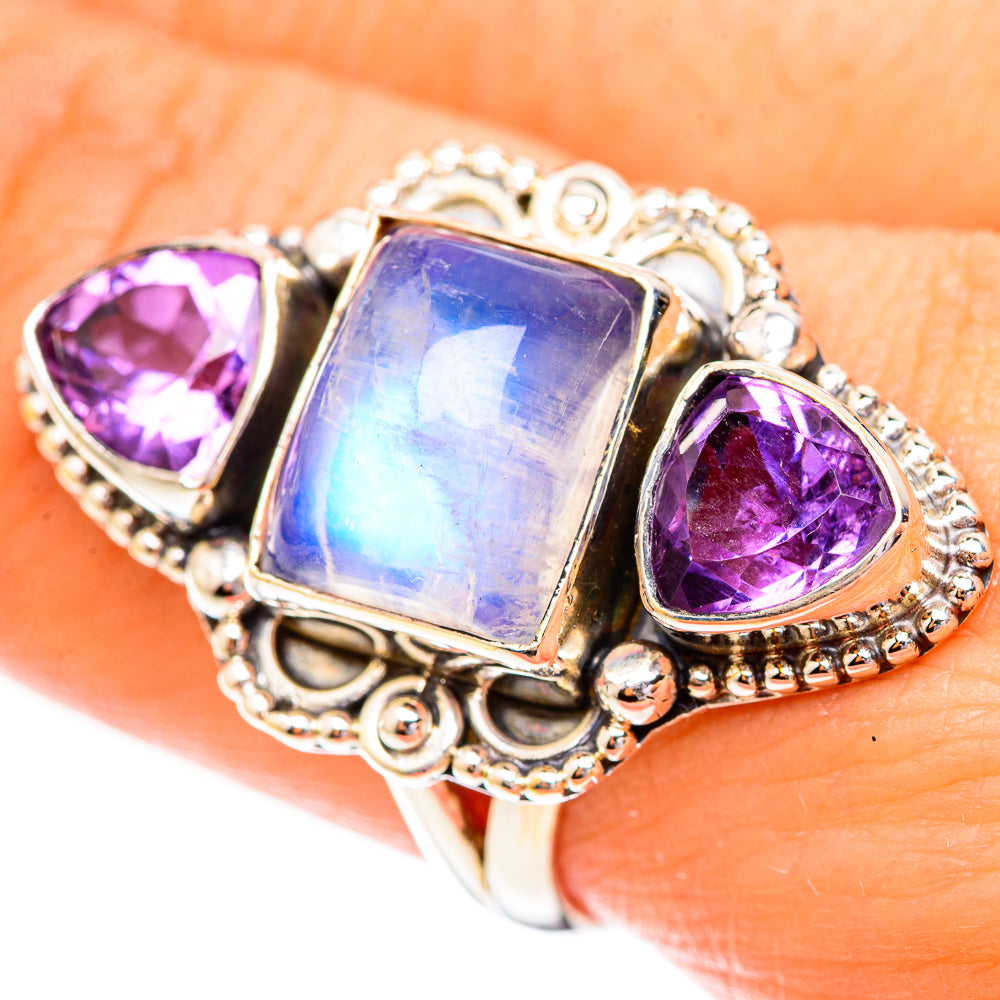 Rainbow Moonstone Rings handcrafted by Anasilvercos - RING123752