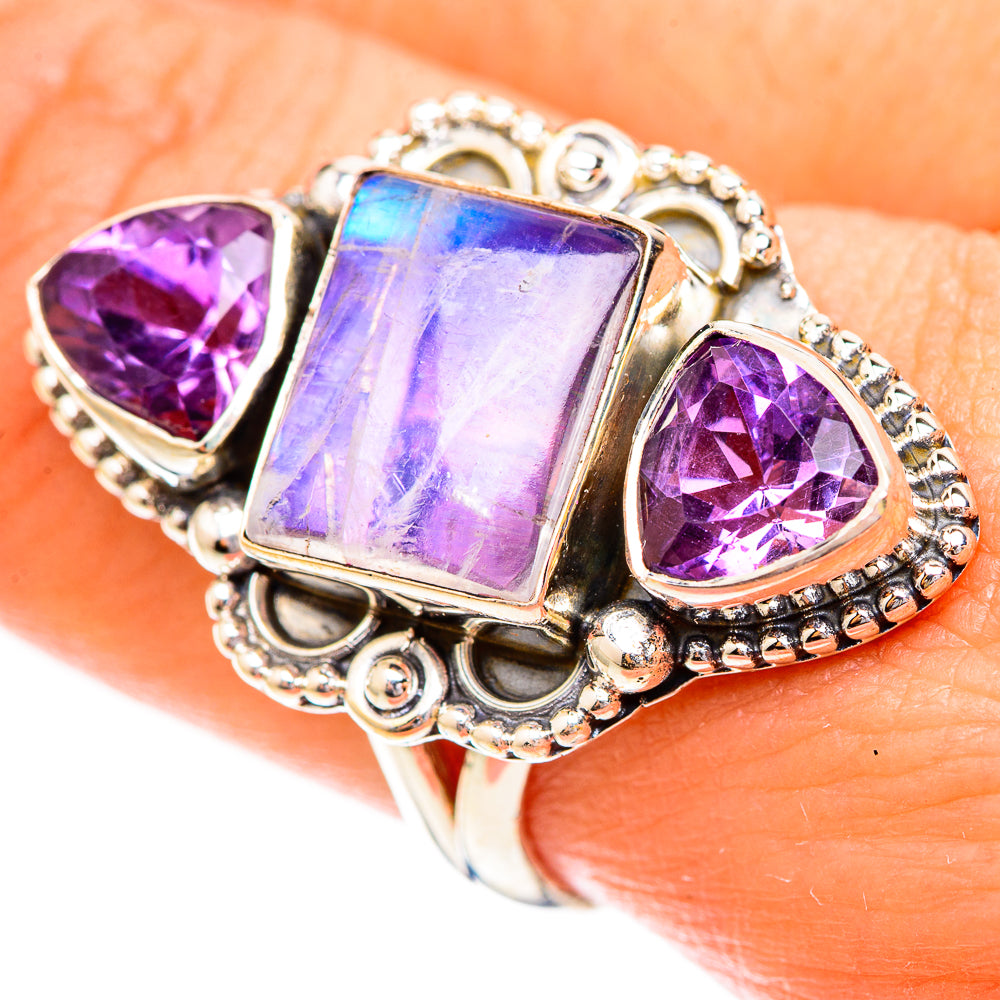 Rainbow Moonstone Rings handcrafted by Anasilvercos - RING123773