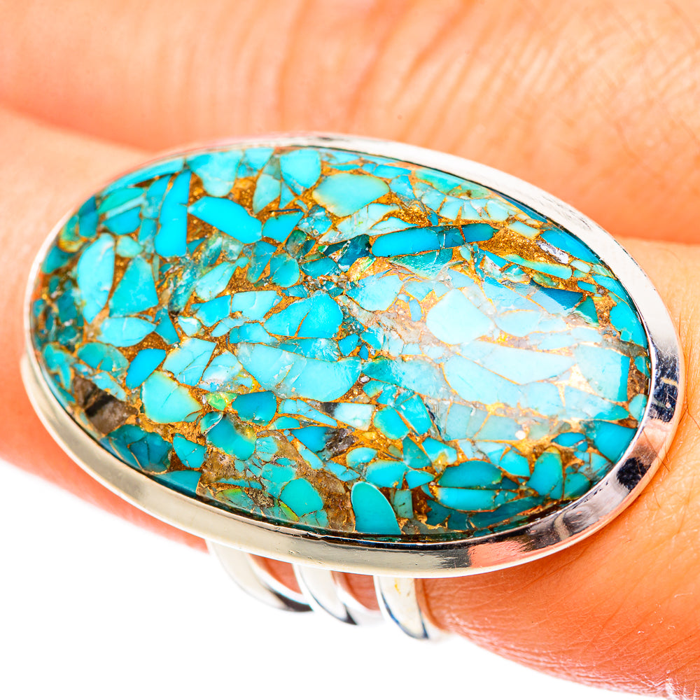 Blue Copper Composite Turquoise Rings handcrafted by Anasilvercos - RING123806