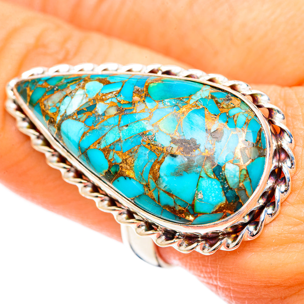Blue Copper Composite Turquoise Rings handcrafted by Anasilvercos - RING123813