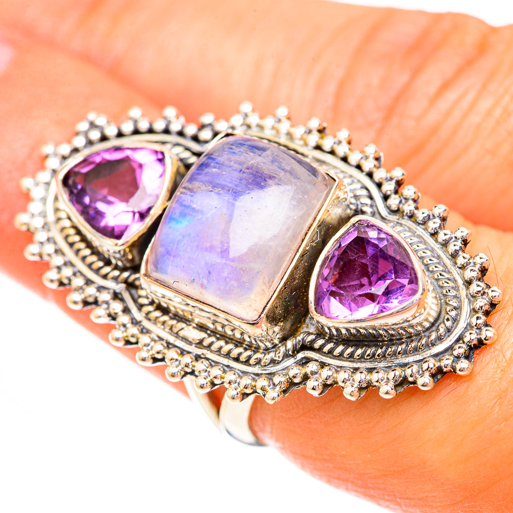 Rainbow Moonstone Rings handcrafted by Anasilvercos - RING123819