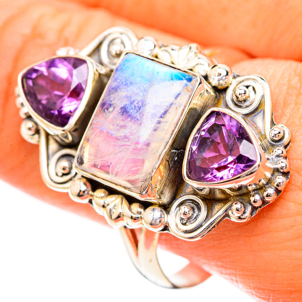 Rainbow Moonstone Rings handcrafted by Anasilvercos - RING123869