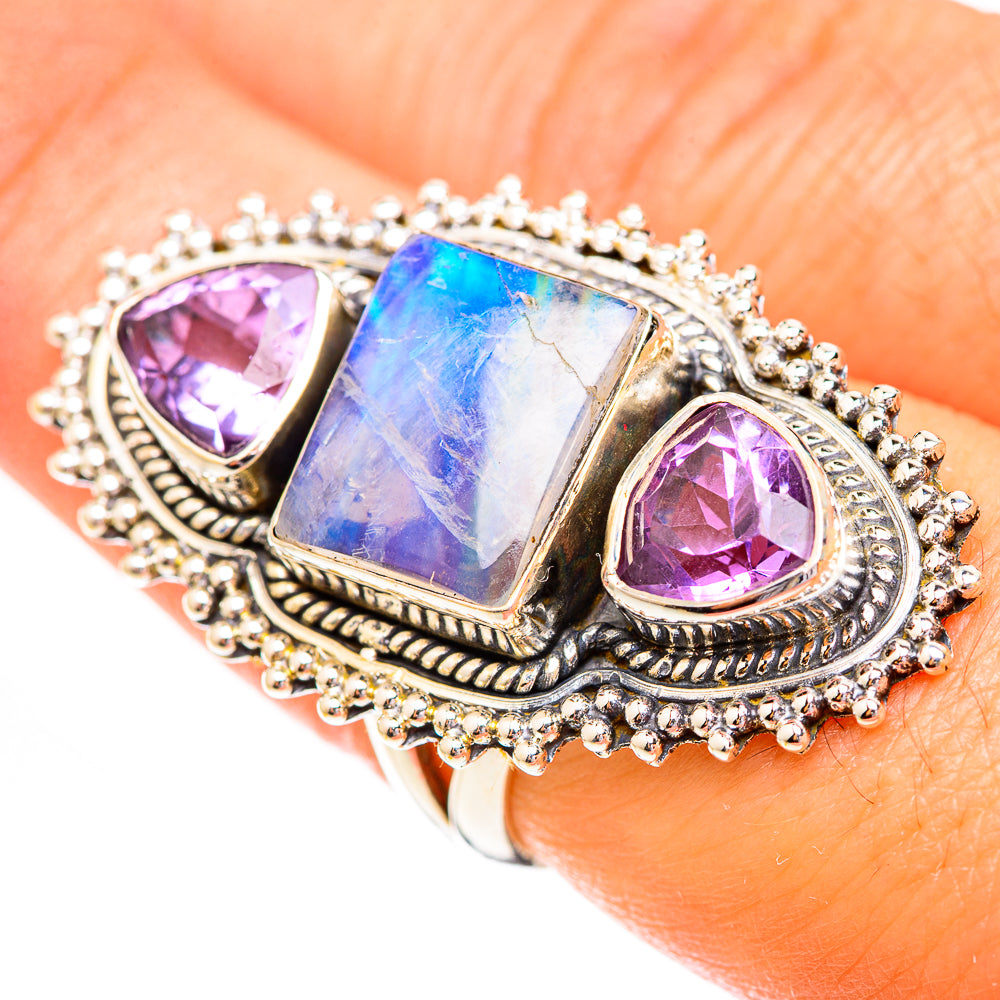 Rainbow Moonstone Rings handcrafted by Anasilvercos - RING123884