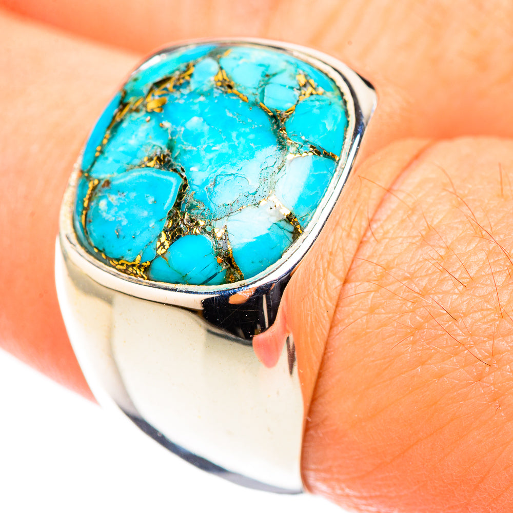 Blue Copper Composite Turquoise Rings handcrafted by Anasilvercos - RING123900