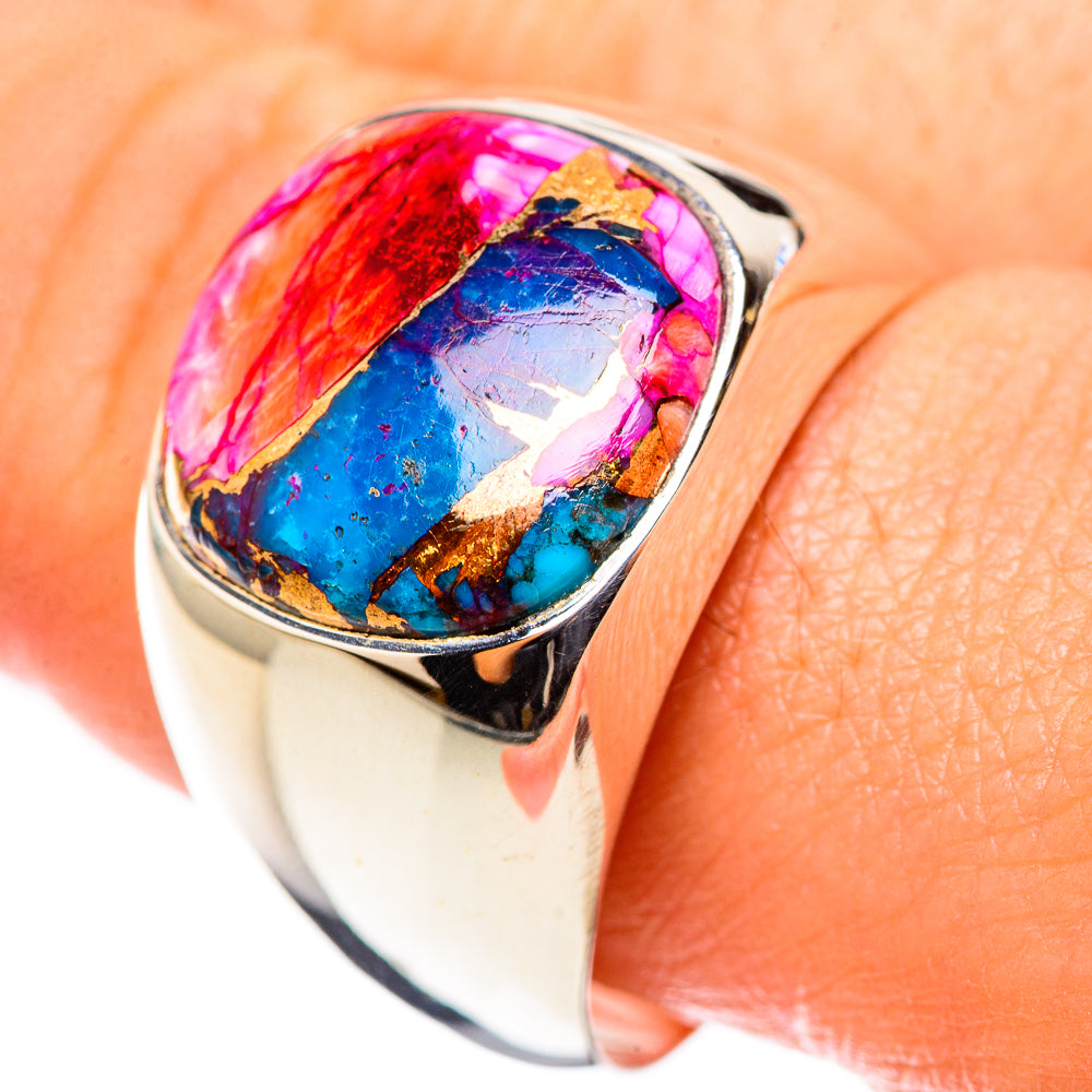 Kingman Pink Dahlia Turquoise Rings handcrafted by Anasilvercos - RING123919