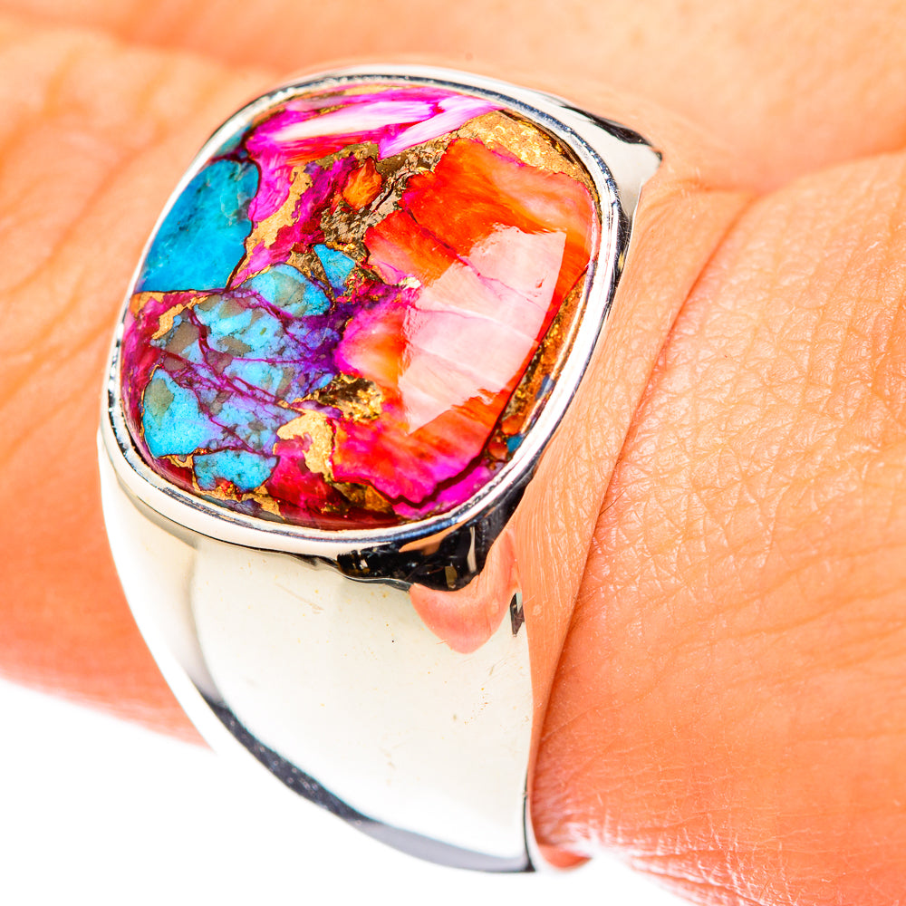 Kingman Pink Dahlia Turquoise Rings handcrafted by Anasilvercos - RING123972