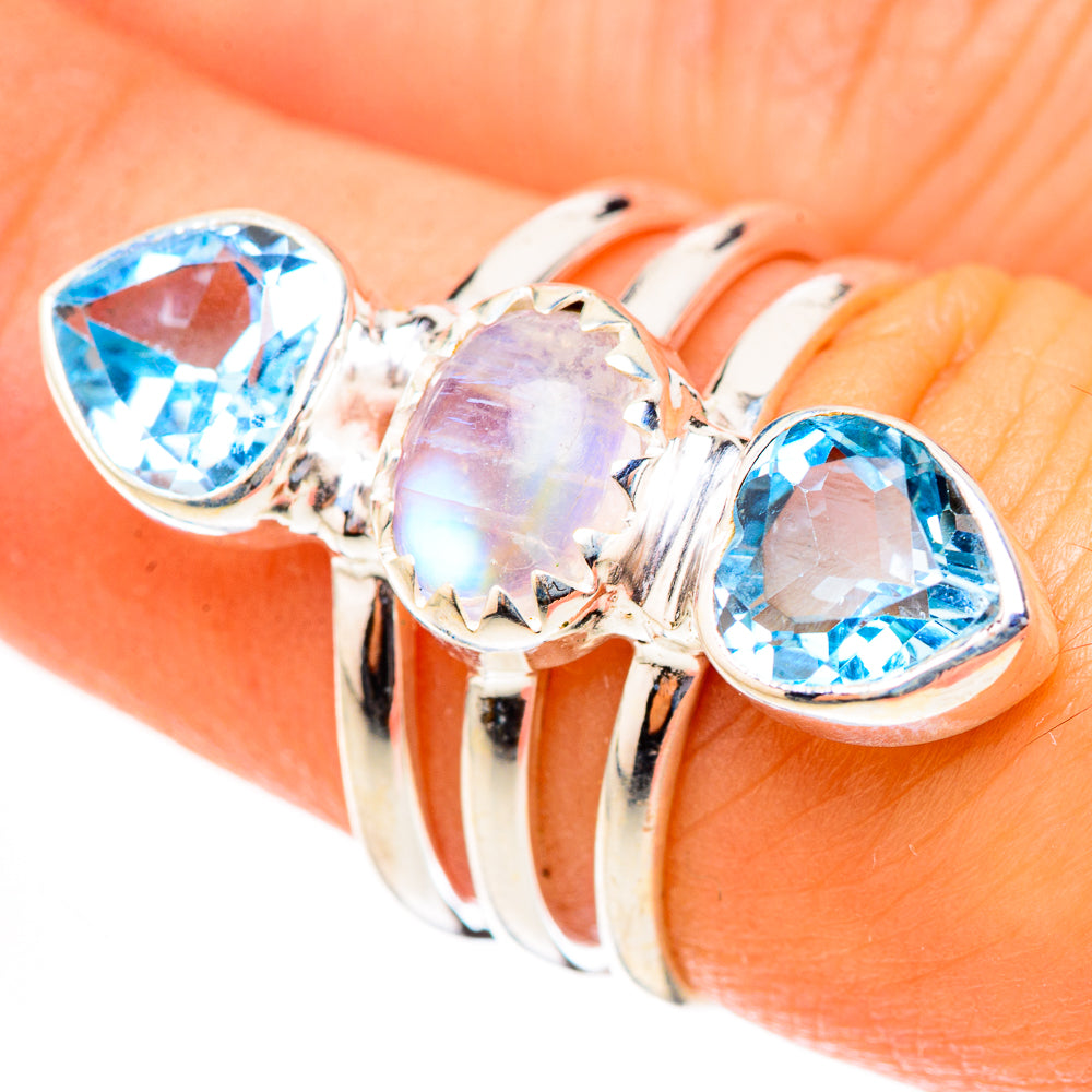 Rainbow Moonstone Rings handcrafted by Anasilvercos - RING124055