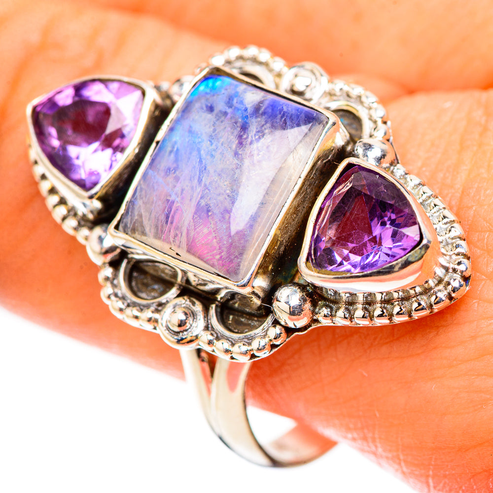 Rainbow Moonstone Rings handcrafted by Anasilvercos - RING124082
