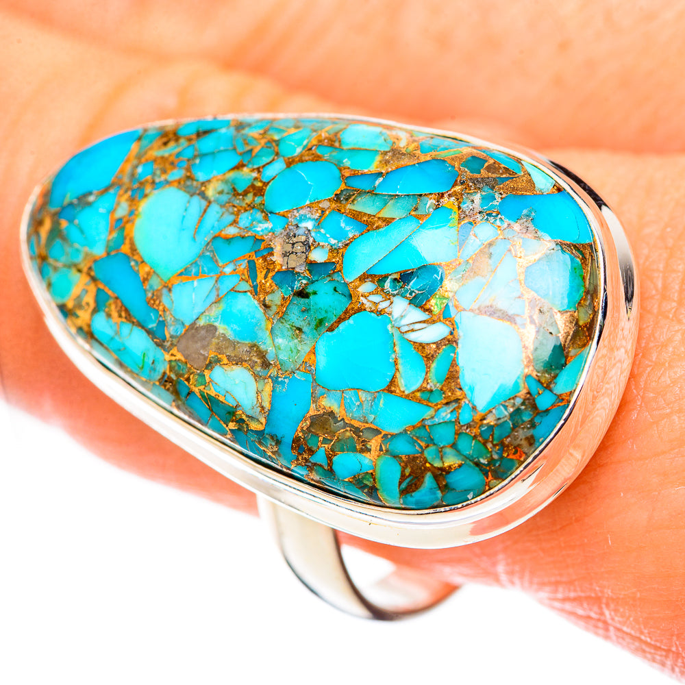 Blue Copper Composite Turquoise Rings handcrafted by Anasilvercos - RING124097