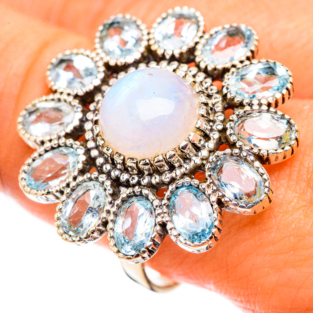 Rainbow Moonstone Rings handcrafted by Anasilvercos - RING124098