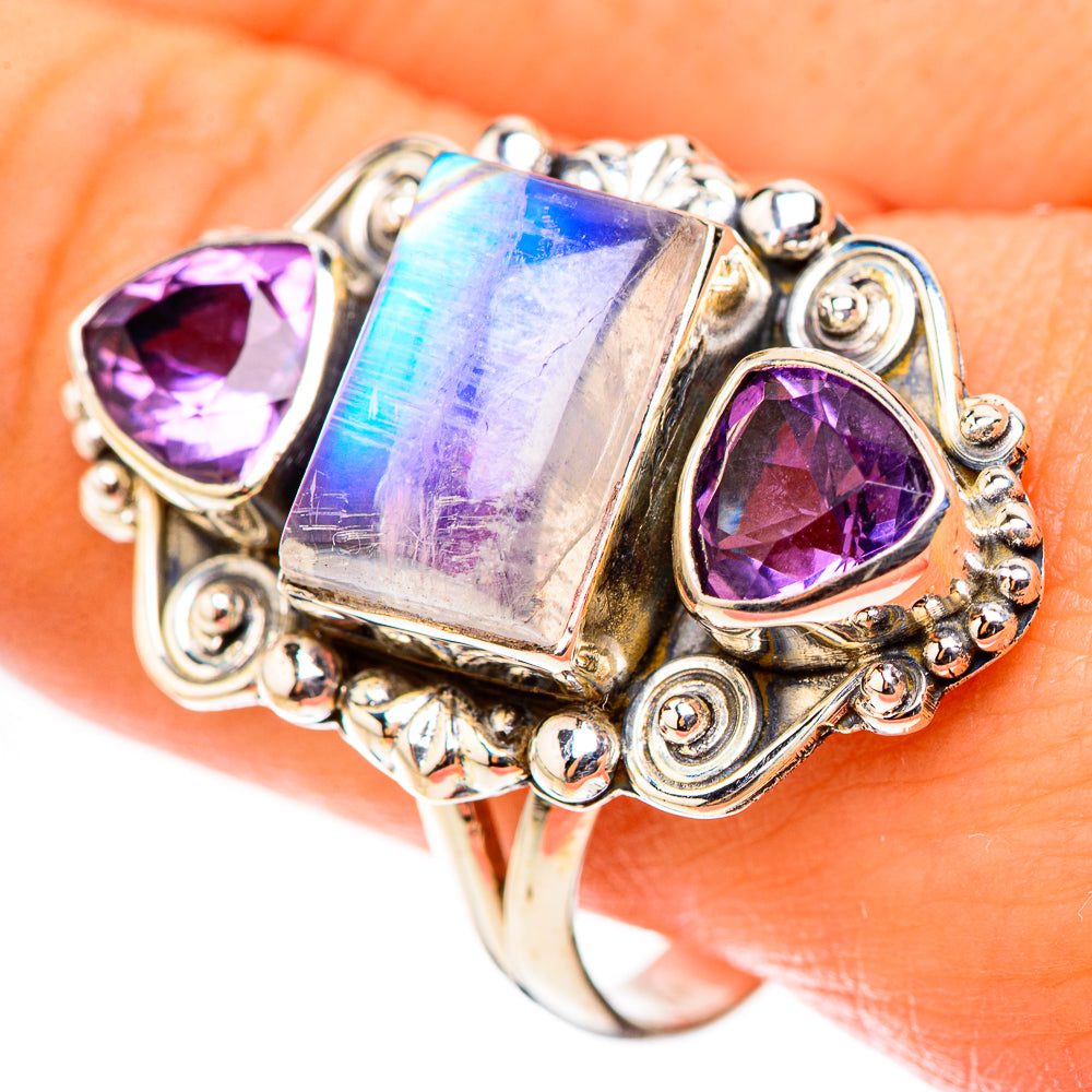Rainbow Moonstone Rings handcrafted by Anasilvercos - RING124106