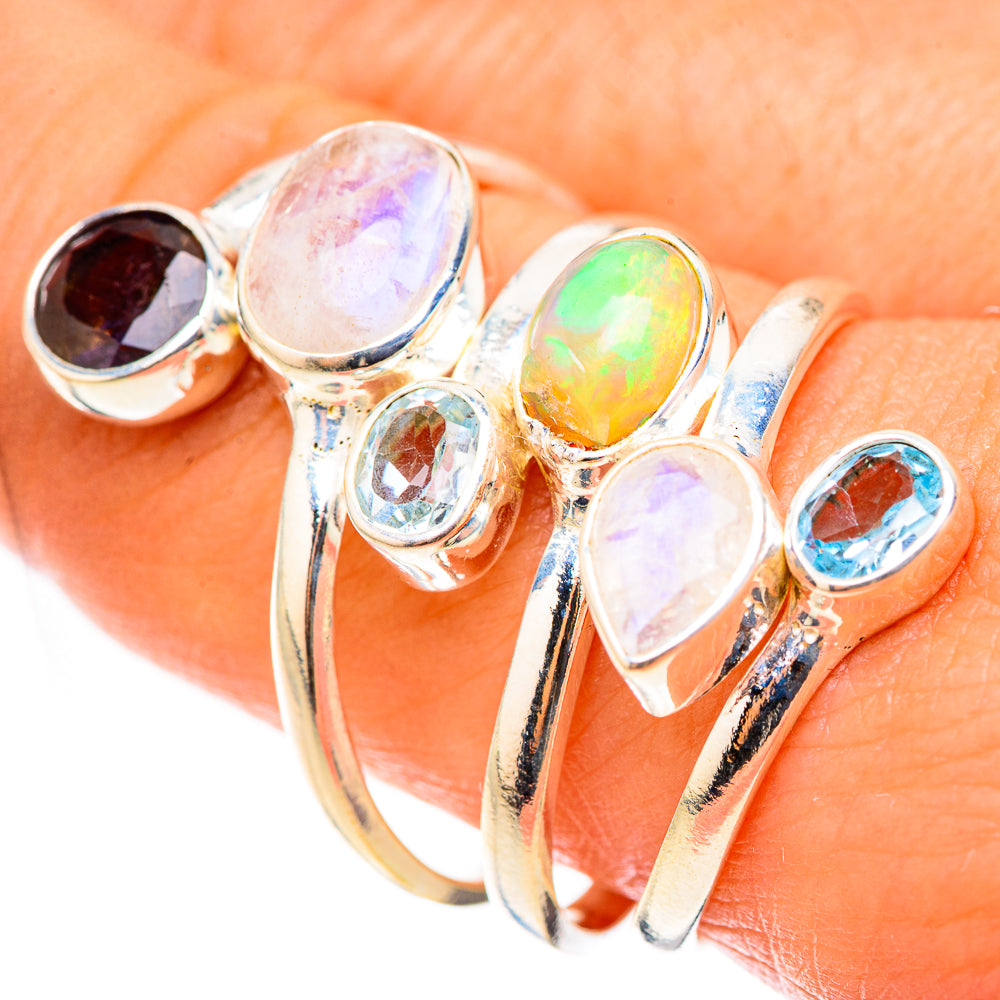 Rainbow Moonstone Rings handcrafted by Anasilvercos - RING124117