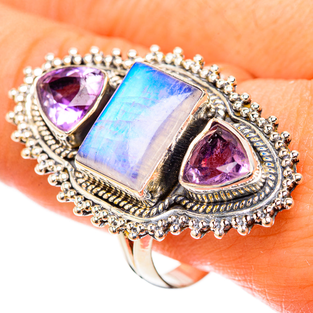 Rainbow Moonstone Rings handcrafted by Anasilvercos - RING124134
