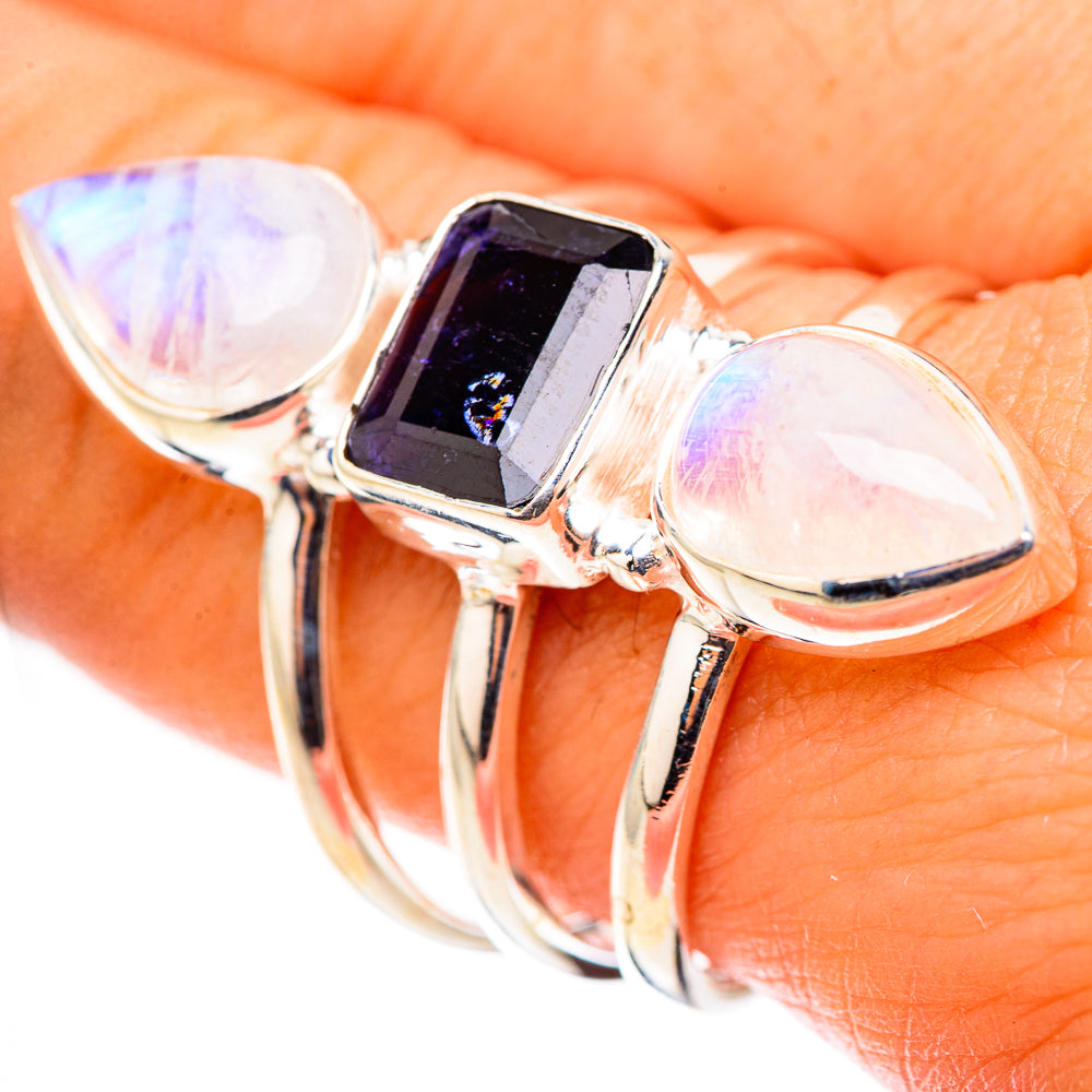 Rainbow Moonstone Rings handcrafted by Anasilvercos - RING124136